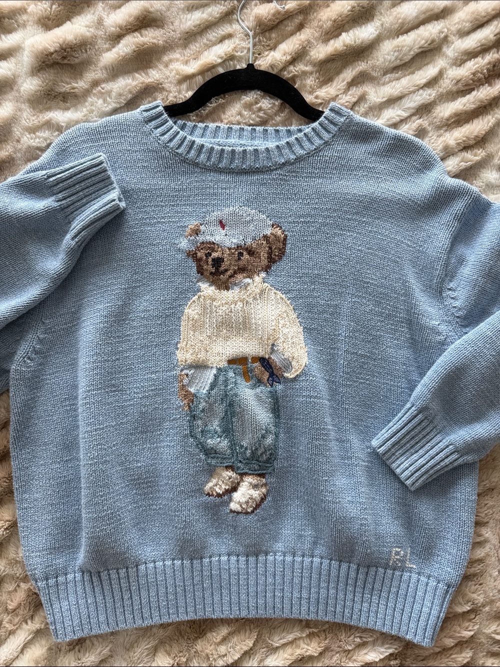 **RARE** Ralph Lauren Blue Knit Crewneck Sweater with Bear Motif - Size Medium - Picture 6 of 7